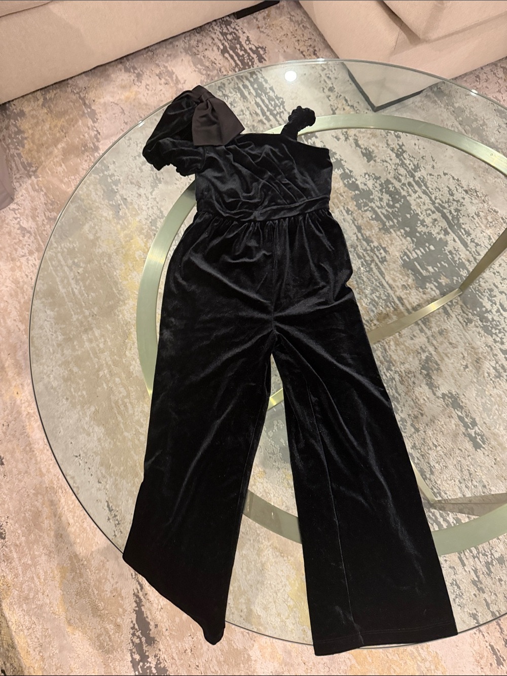 Habitual Black Velvet One-Shoulder Jumpsuit for Kids